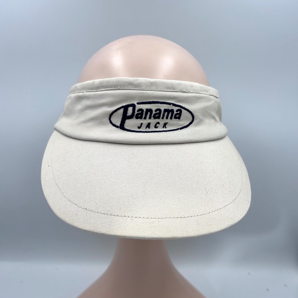 Panama Jack Sun Visor Hat Beige Cotton Adjustable Strap Embroidered Logo